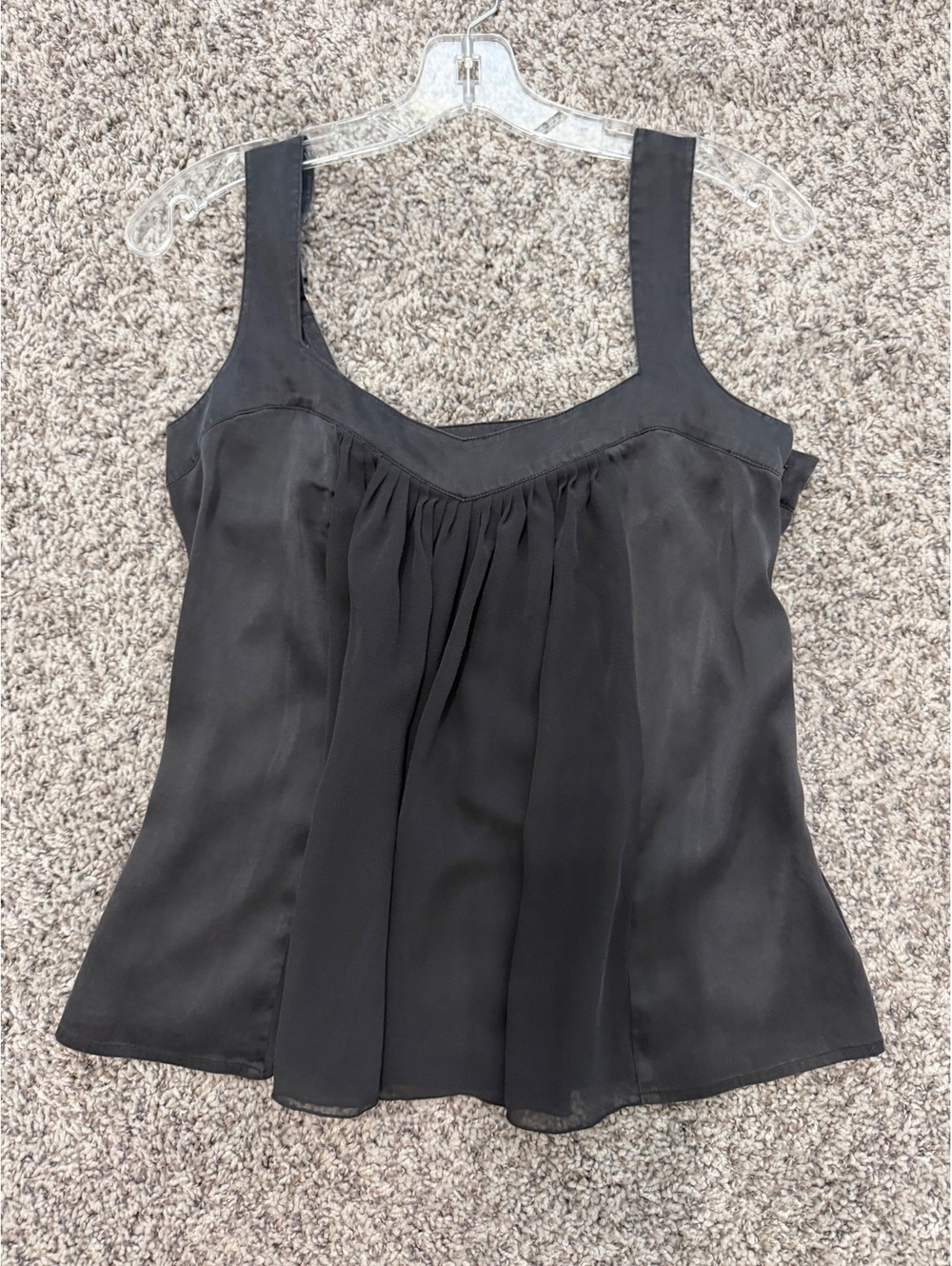 Marciano Sleeveless Layered Pleated Front Black 100% Silk Tank Top Size M
